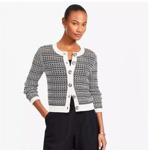 LOFT Black and Cream Patterned Cardigan